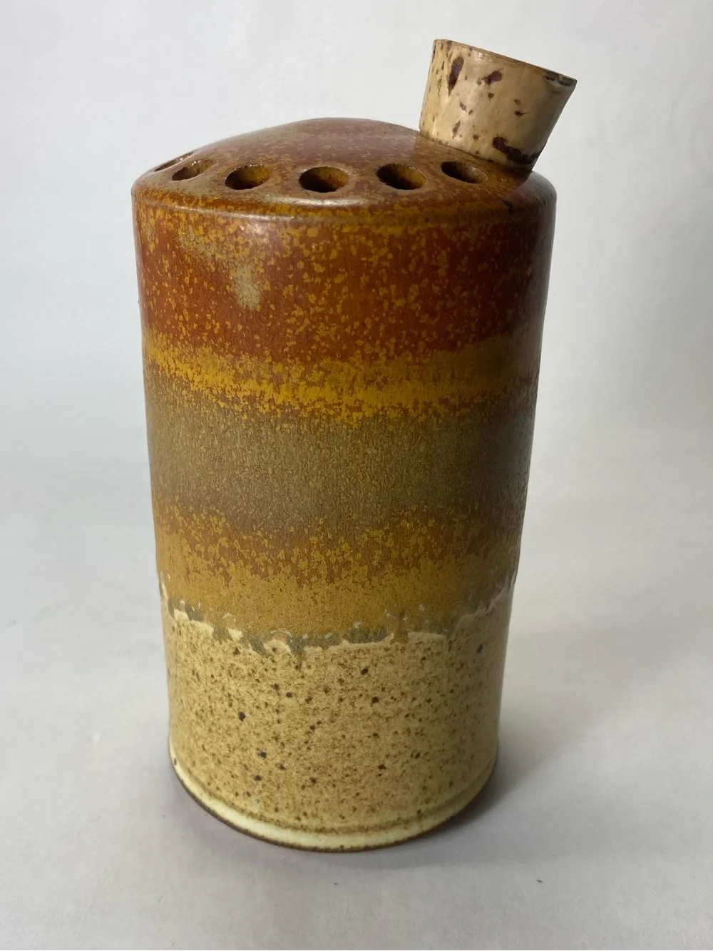 Studio Pottery Artist Signed Ellen Currans Ceramic Shaker Cork Stopper Oregon